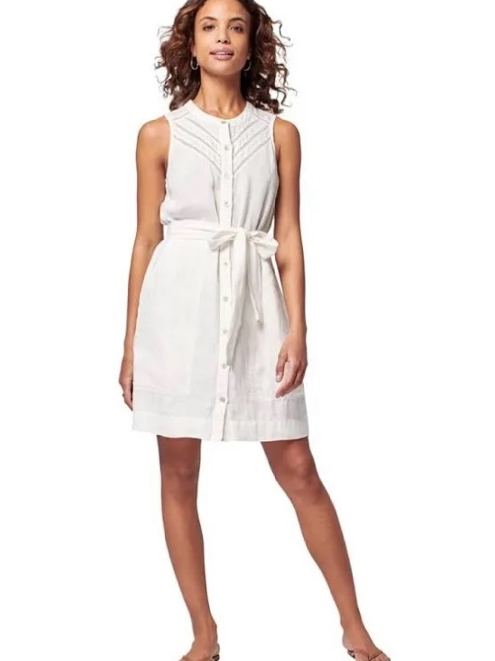 Faherty dress womens small white mini Bria Linen Chevron Lace pockets Mini New